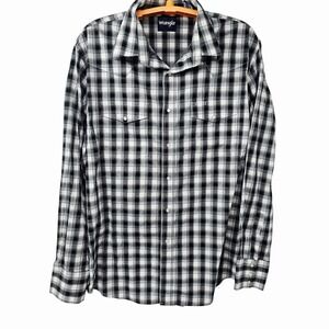 Wrangler Western Shirt Men's XL Pearl Snaps Plaid‎ Cowboy Long Sleeve Shirt